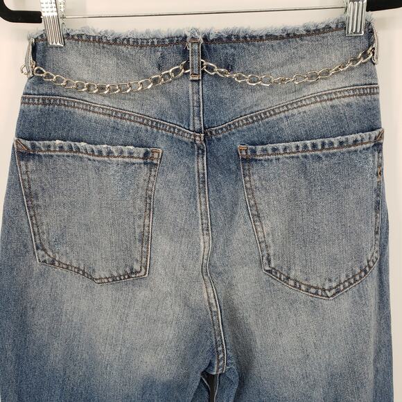 Express Straight Ankle Jeans 8 High Rise Waist Distressed Chain Raw Hem Blue NWT - Picture 8 of 13